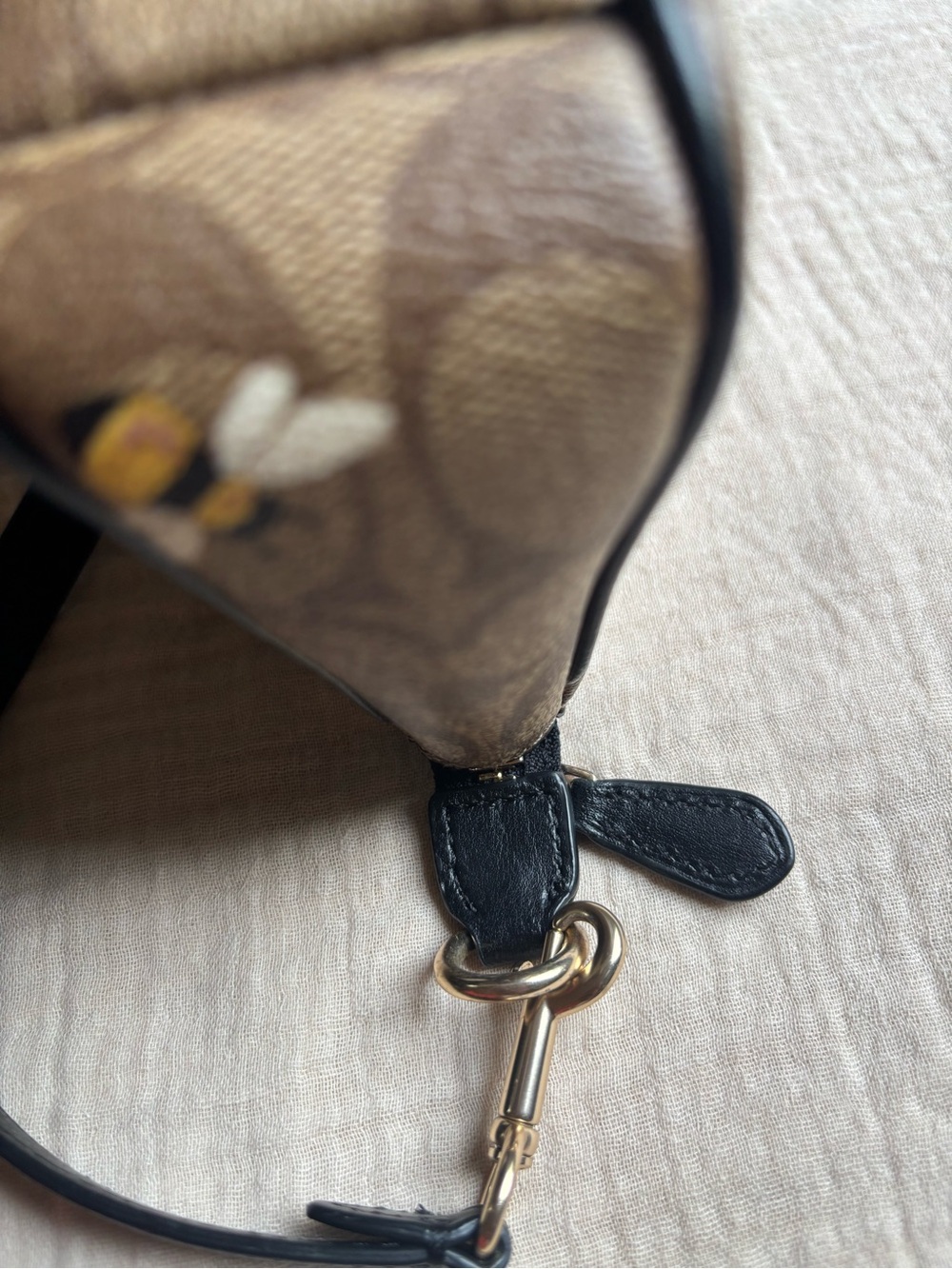Coach Brown Signature Bee Print Shoulder Bag with Black Trim - Picture 10 of 16